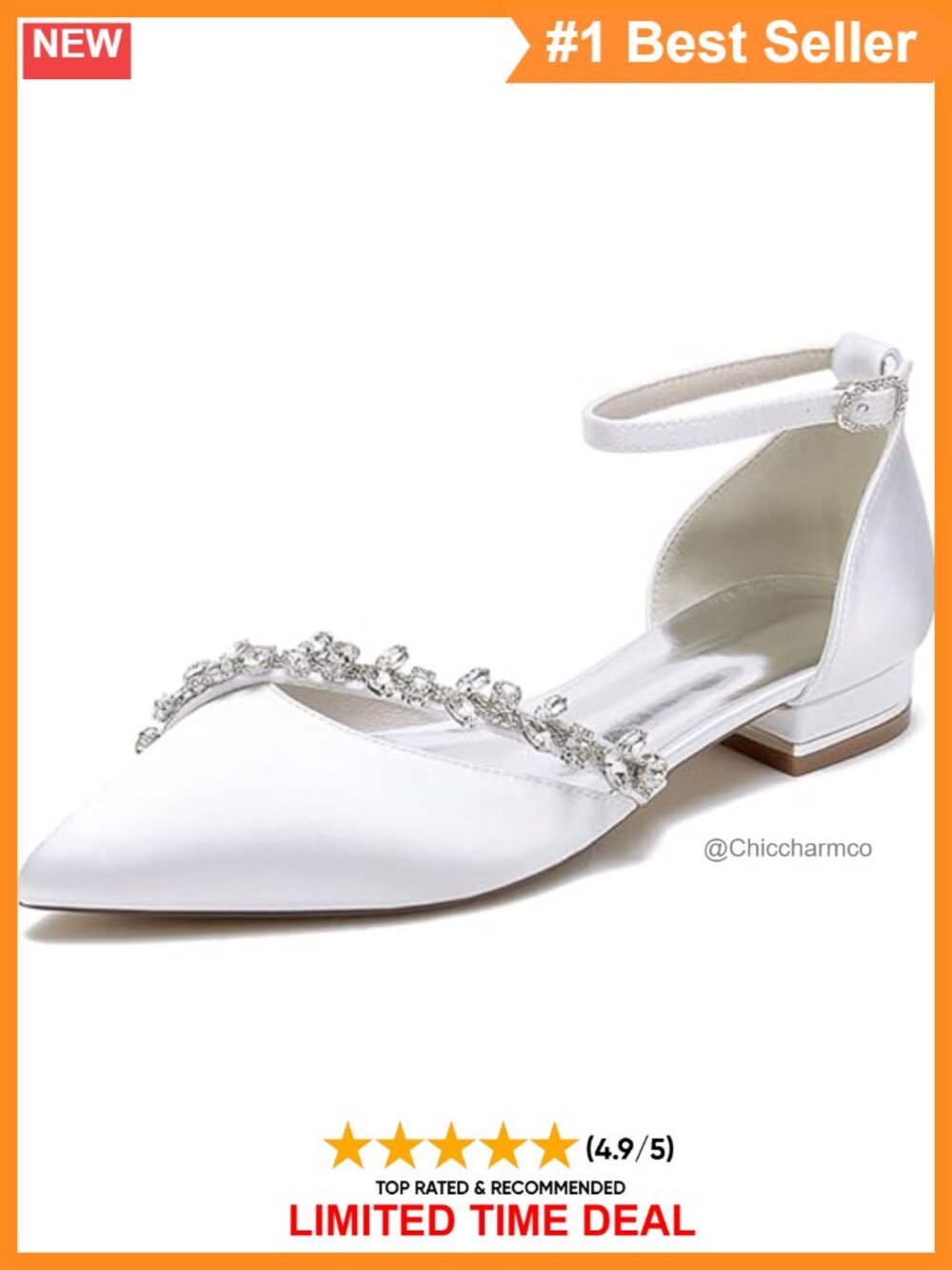 Womens Satin Rhinestone Chain Ankle Strap Pointed Toe Wedding Pumps